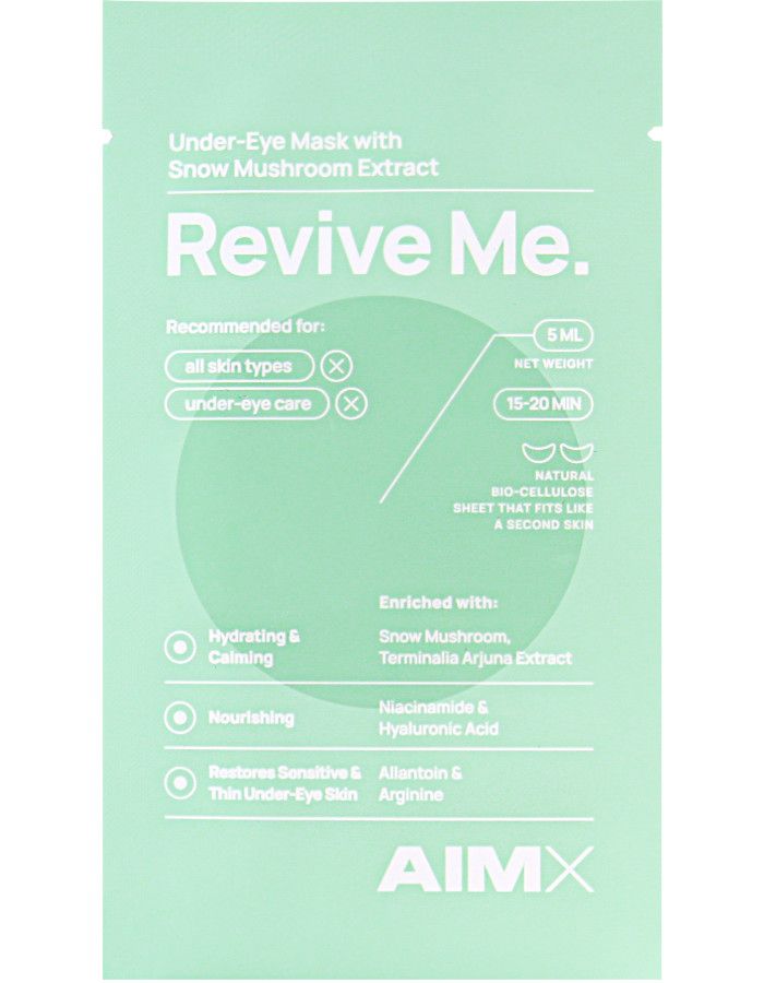 AIMX Beauty Sheet Mask Revive Me is een krachtig onderoogmasker dat je huid zichtbaar hydrateert en verheldert!