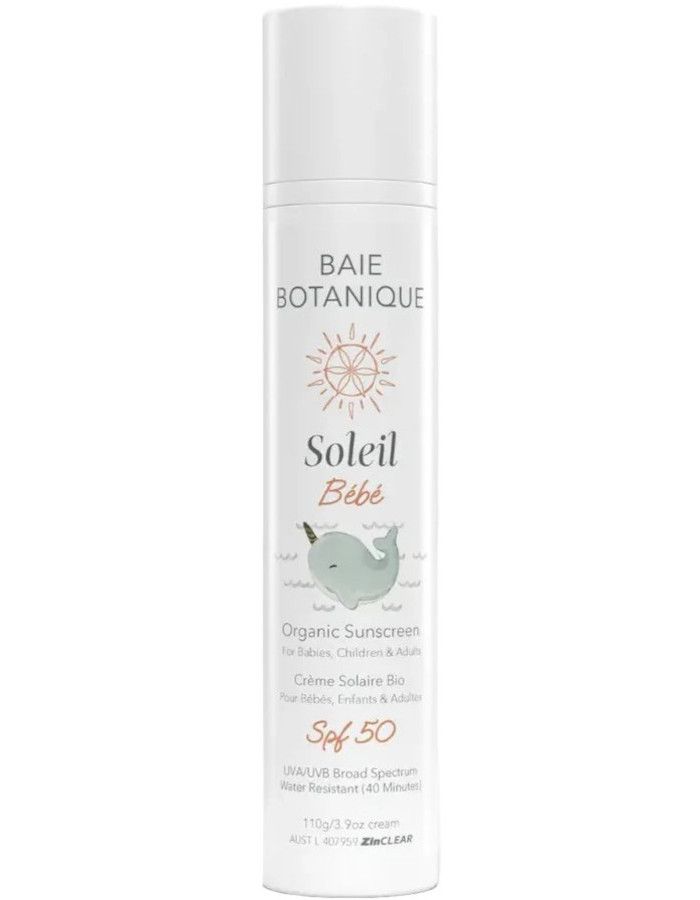 Baie Botanique Soleil Organic Sunscreen Baby Spf50 is een natuurlijke, biologische zonnebrandcrème, met nanodeeltjesvrij zinkoxide, die maximale bescherming biedt tegen de zon.