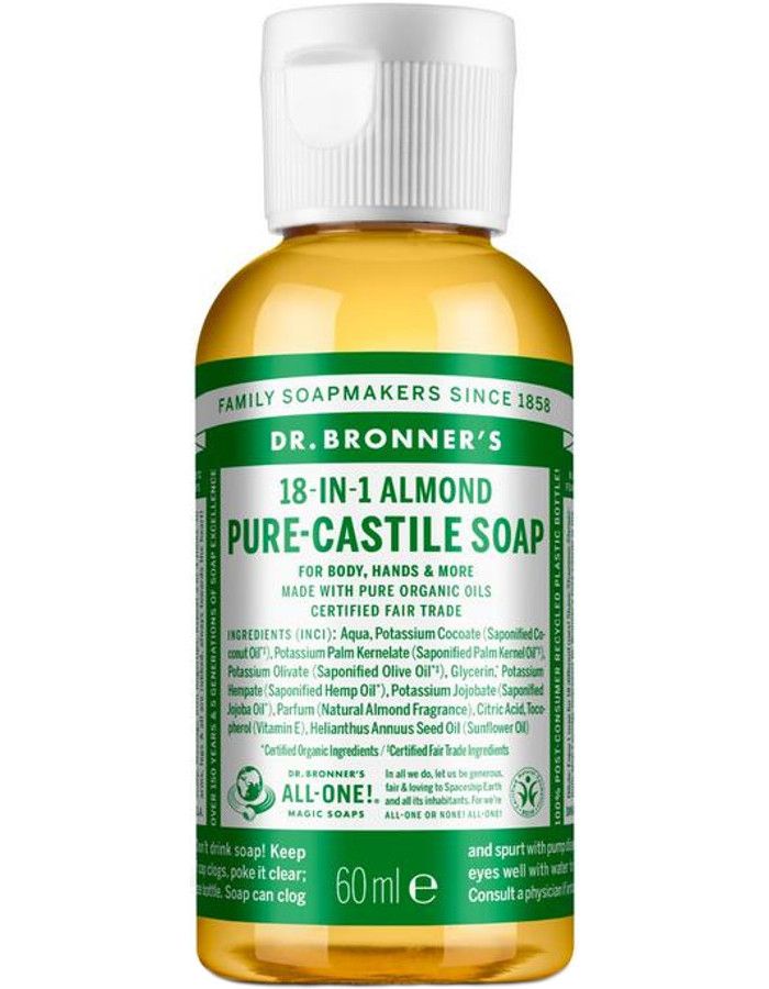 Dr Bronners Biologische 18 in 1 Vegan Liquid Soap Amandel 60ml bestel je snel, veilig en goedkoop online bij Beauty4skin.nl 018787241004