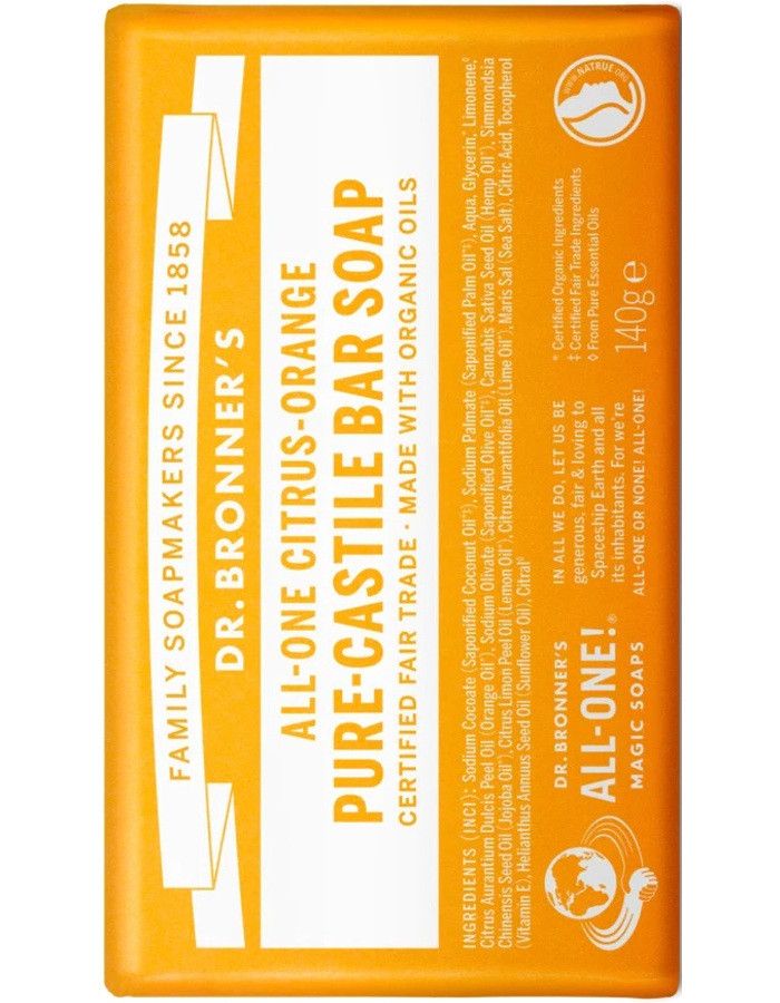 Dr Bronners All In One Magic Soap Hennep Citrus & Orange 140gr 018787231159 snel, veilig en goedkoop online kopen bij Beauty4skin.nl