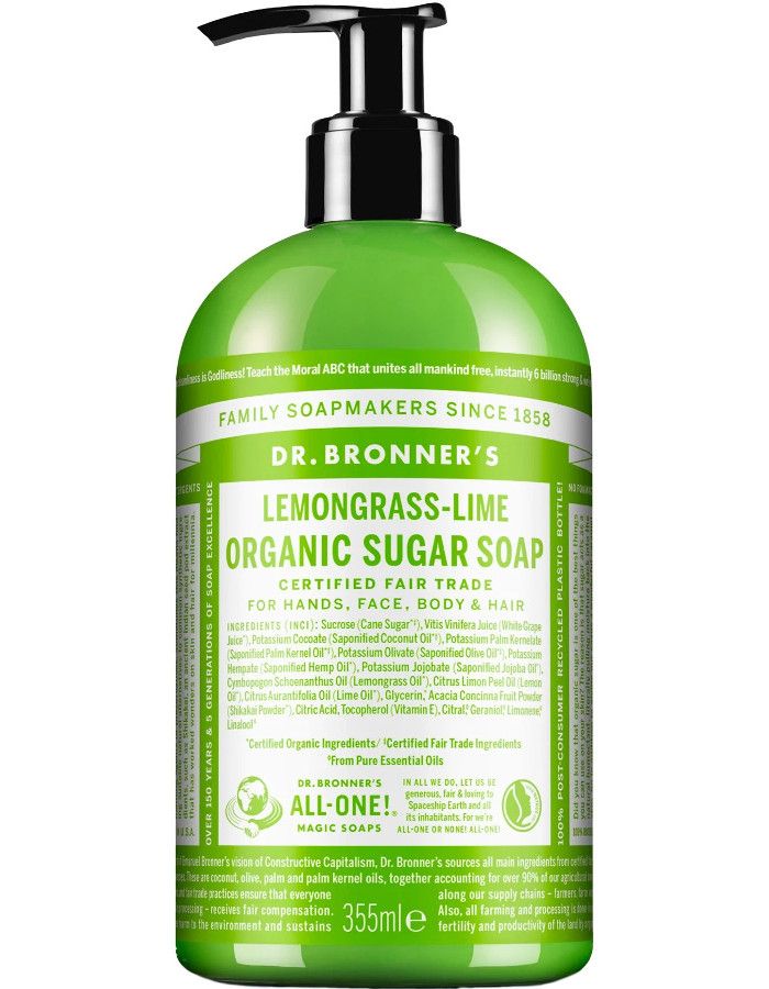 Dr Bronners 4 in 1 Organic Sugar Soap Lemongrass Lime 355ml 018787830550 snel, veilig en goedkoop online kopen bij Beauty4skin.nl