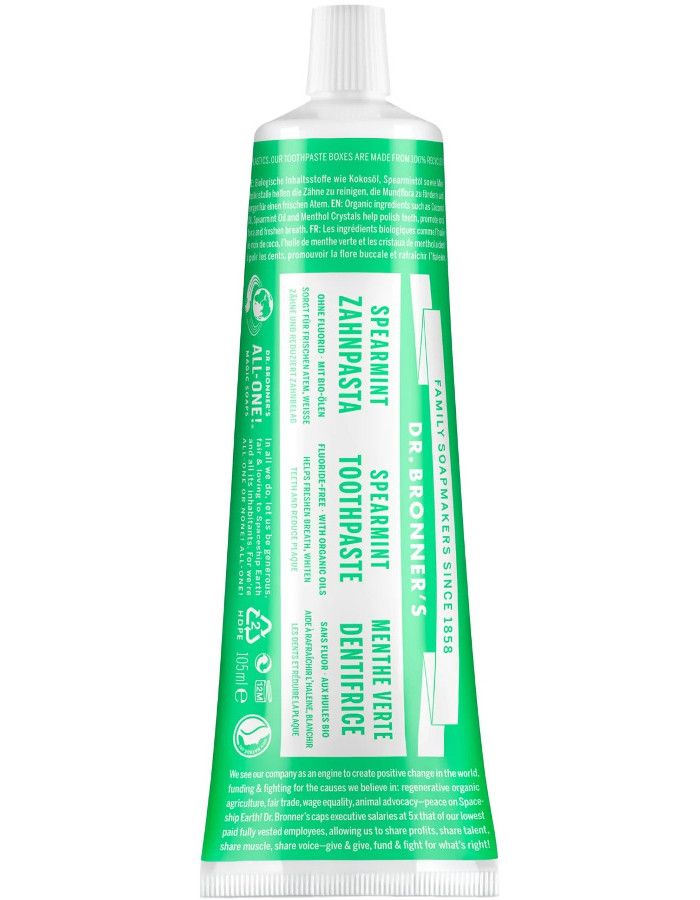 Dr Bronners Organic Spearmint Toothpaste 140gr 018787231593 snel, veilig en gemakkelijk online kopen bij Beauty4skin.nl