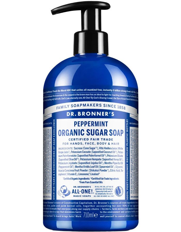 Dr Bronners 4 in 1 Organic Sugar Soap Peppermint 710ml 018787830628