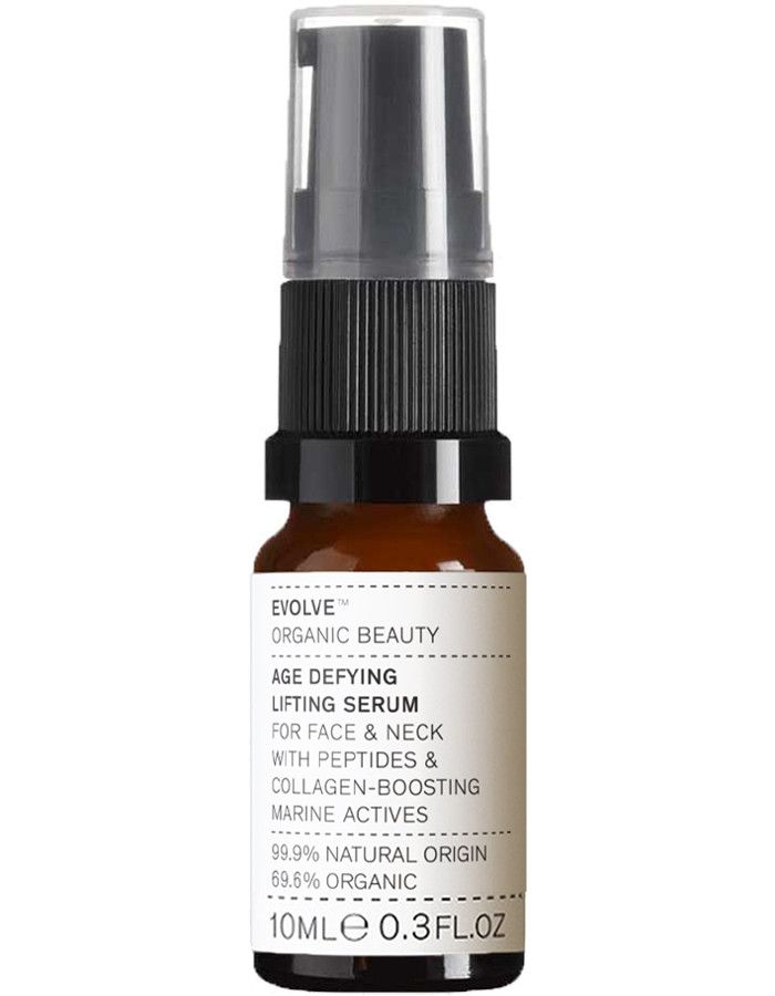 Evolve Organic Beauty Age Defying Lifting Serum is een krachtig serum dat zichtbaar jonger uitziende huid bevordert door gebruik te maken van verstevigende peptiden en collageenversterkende actieve stoffen.