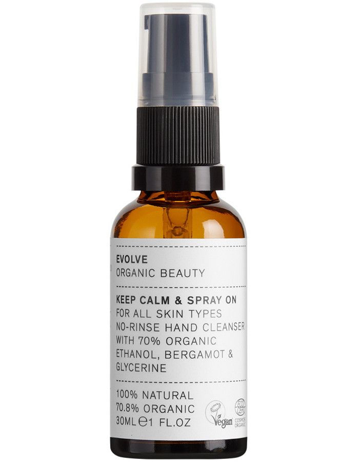 Evolve Organic Beauty Keep Calm & Spray On Hand Sanitizer Travel Size 30ml 5060200047729 snel, veilig en gemakkelijk online kopen bij Beauty4skin.nl