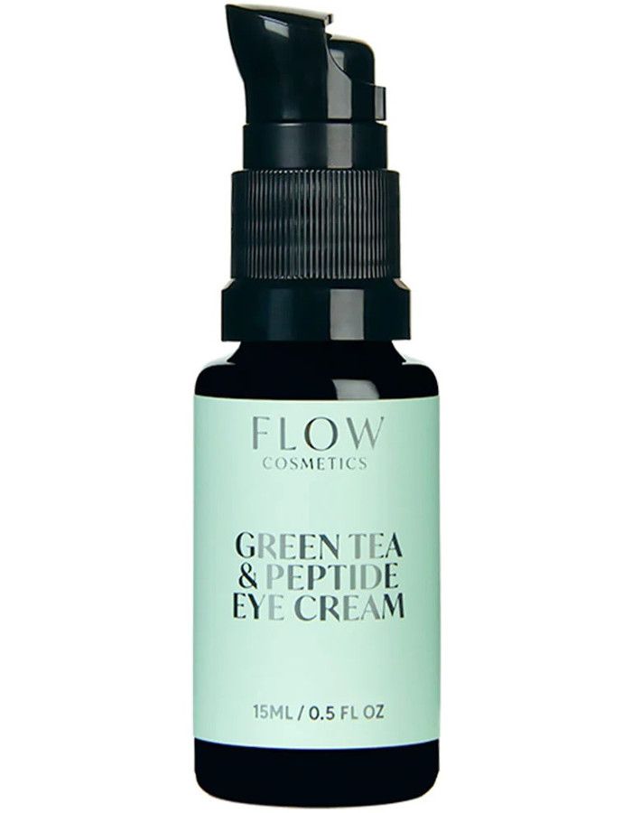 Flow Cosmetics Green Tea & Peptide Eye Cream bevordert de vernieuwing van de huid, vermindert donkere kringen en helpt het tegen zwelling van wallen onder de ogen.
