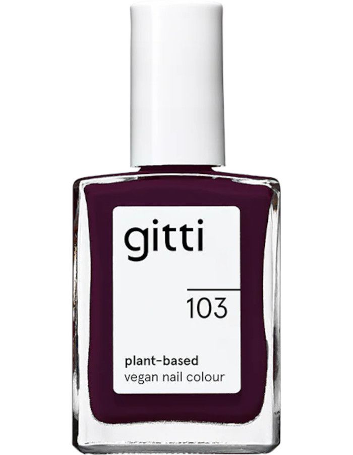 Gitti Plant Based Nail Color 103 Aubergine heeft een glanzende donker roodpaarse tint