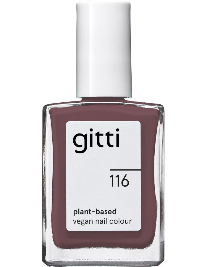 Gitti Plant Based Nail Color 116 Light Espresso heeft een zachte, koele bruine kleur met een vleugje roodpaars