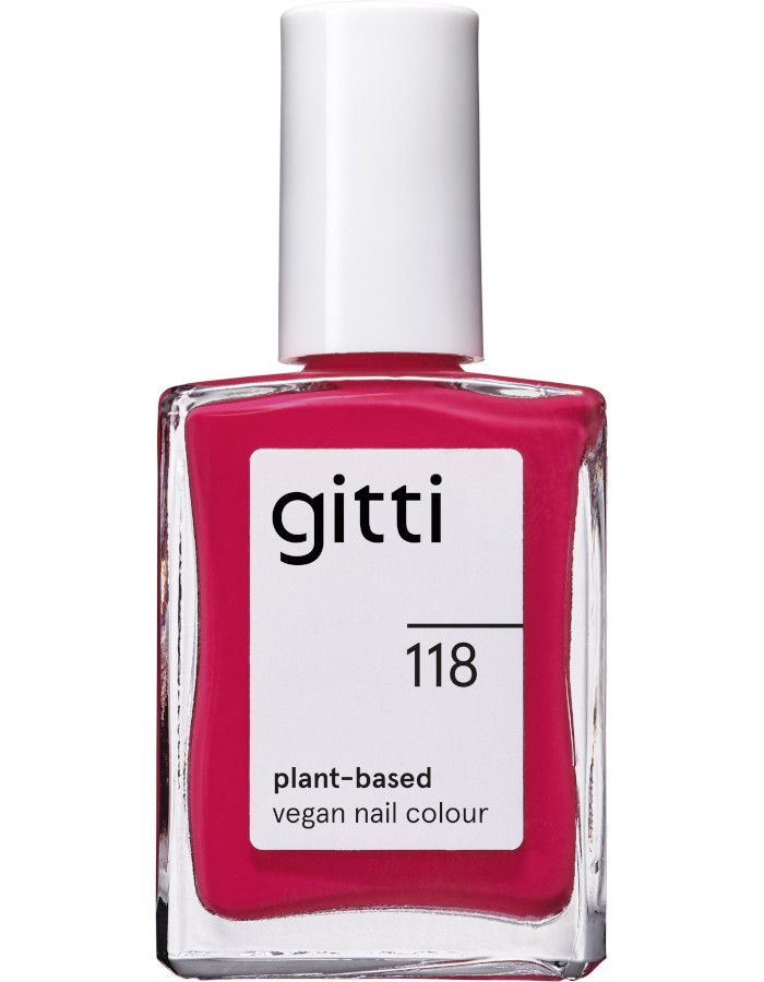 Gitti Plant Based Nail Color 118 Raspberry Red heeft een krachtige, levendige rode kleur met een vleugje blauw