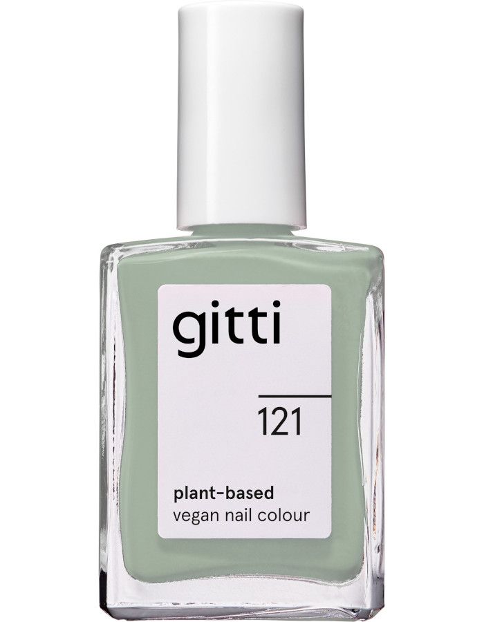 Gitti Plant Based Nail Color 121 Sage Green heeft een zacht pastel grijsgroene tint met een vleugje geel