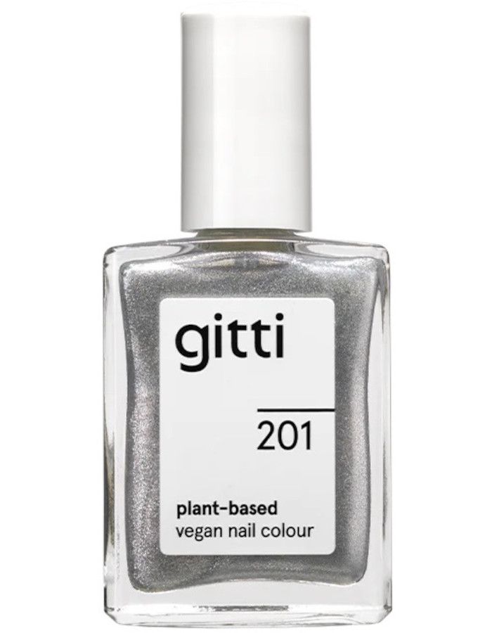 Gitti Plant Based Nail Color 201 Silver Lining is een coole zilverkleur met glitters