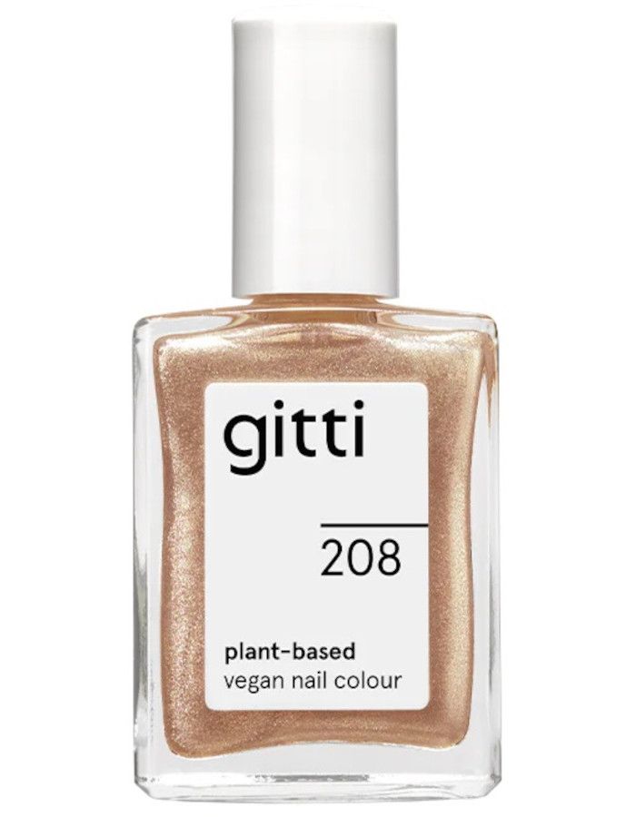 Gitti Plant Based Nail Color 208 Sun Glow is heeft een glitterende goudkleur