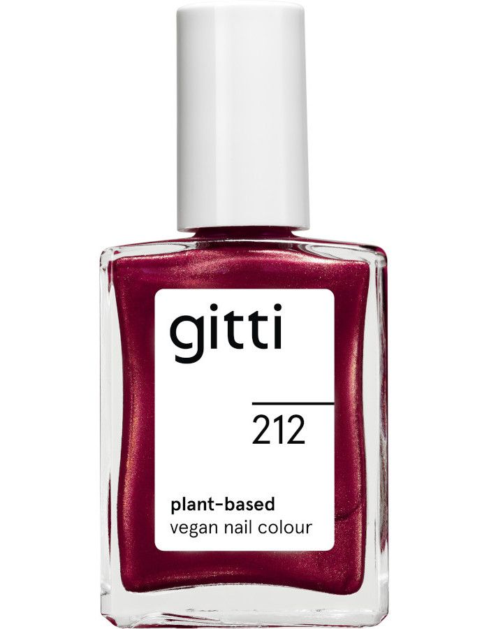 Gitti Plant Based Nail Color 212 Cranberry Glitter, een intens rode kleur met glitterende finish