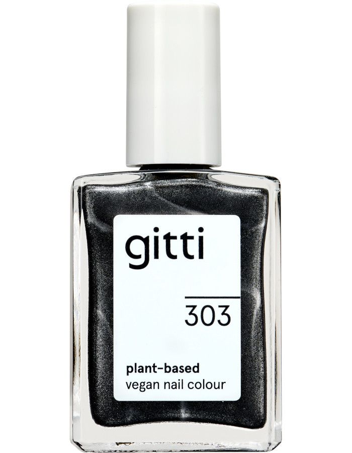 Gitti Plant Based Nail Color 303 A Muse Me Black, mysterieus zwart met een zilverachtige metallic glans