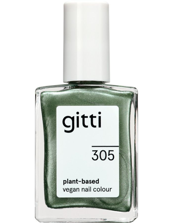 Gitti Plant Based Nail Color 305 Vanity Vert heeft een grijs groene metallic tint