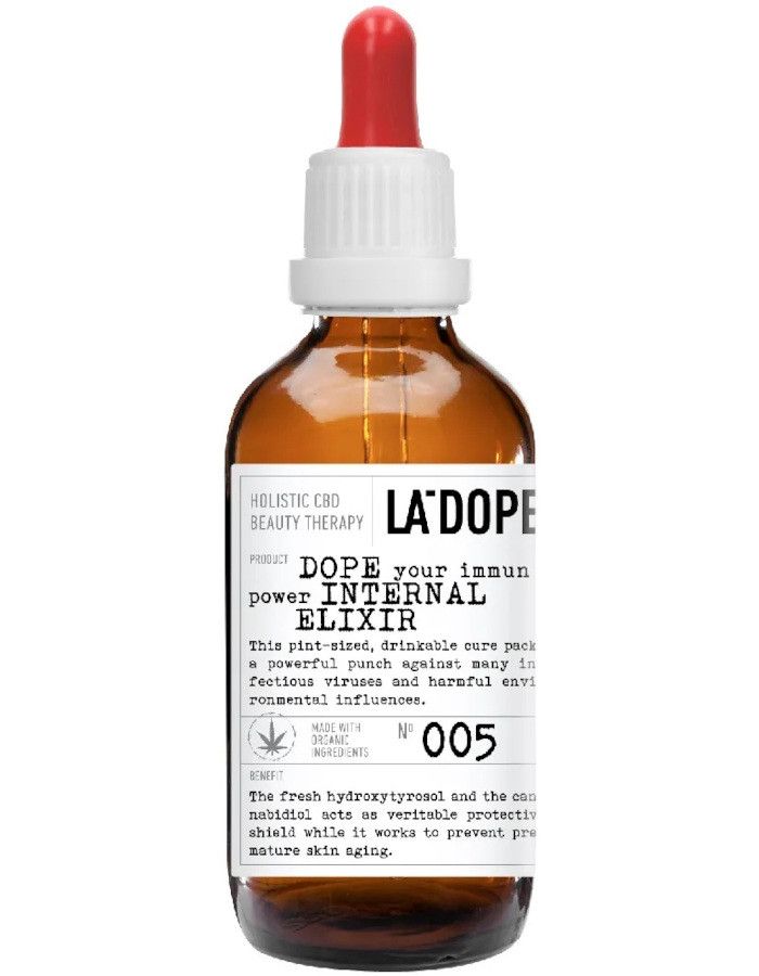 La Dope 005 Dope Immun Power Internal Elixir is een innovatieve formule die hydroxytyrosol, hennep, en camu camu combineert om een krachtige verdediging te bieden tegen externe schadelijke invloeden en virussen.