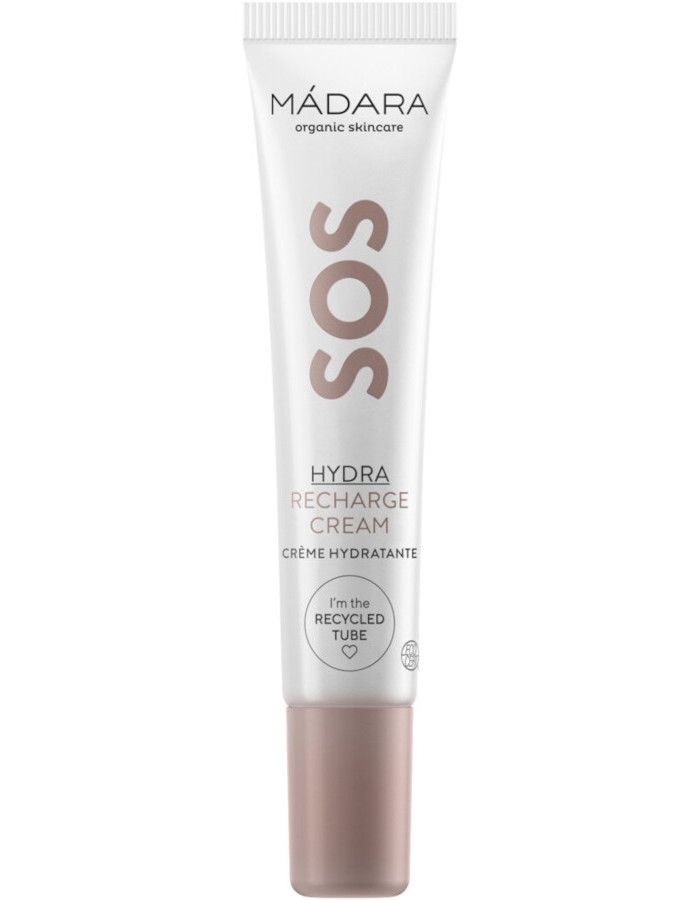 Mádara SOS Hydra Recharge Cream is een verfrissende en voedende crème die speciaal is ontwikkeld om de uitgedroogde en gestreste huid te kalmeren en te hydrateren.