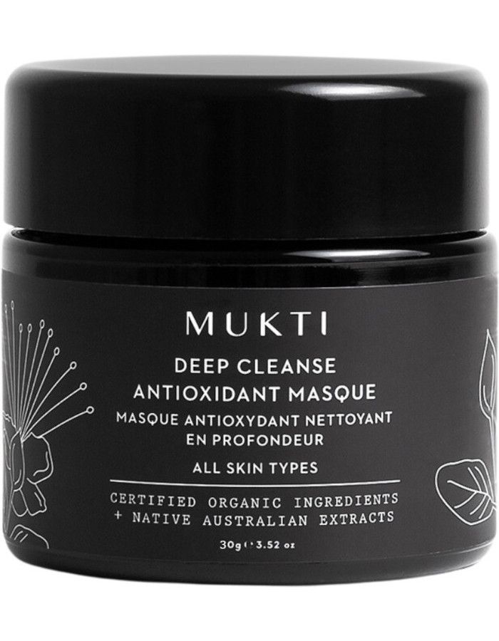 Mukti Organics Deep Cleanse Antioxidant Masque is een diep zuiverend kleimasker dat de huid ontgift, de bloedsomloop stimuleert en de huid essentiële mineralen en fytonutriënten geeft.