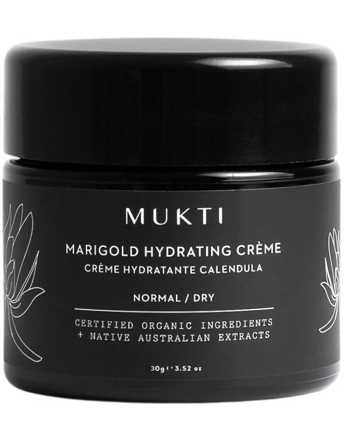 Mukti Organics Marigold Hydrating Crème is een luxueus rijke, diep hydraterende en herstellende crème voor de droge, ruwe en schrale huid en is geschikt voor het hele gezin.