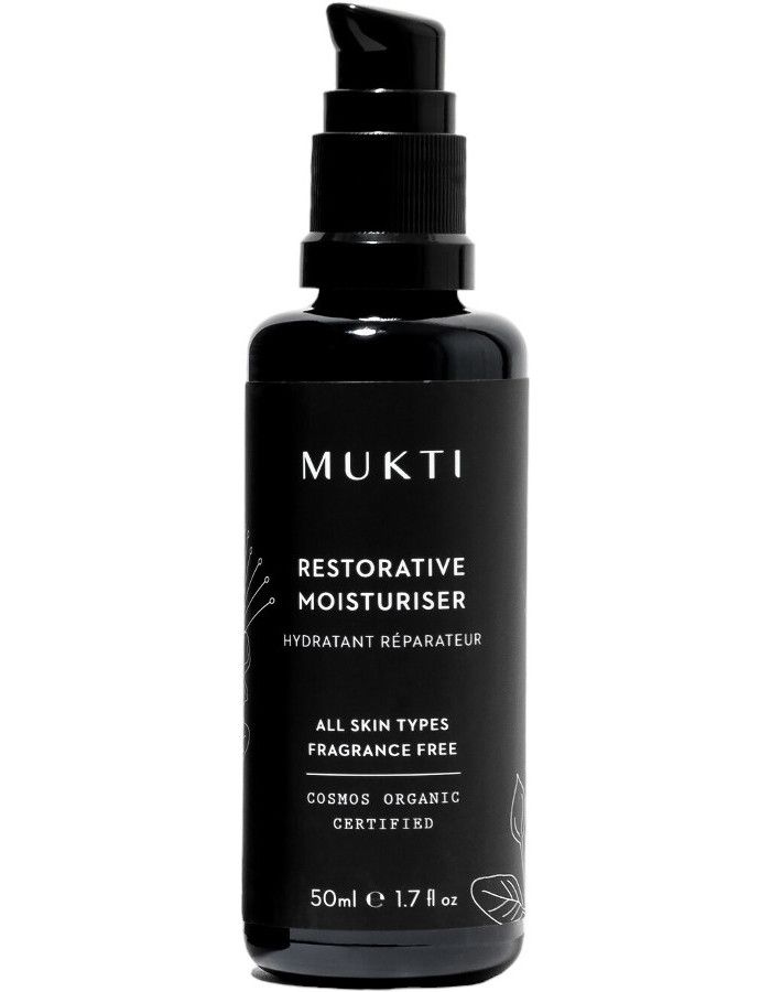 Mukti Organics Restorative Moisturiser is speciaal ontworpen voor gevoelige huidtypes die behoefte hebben aan zachte, maar herstellende ingrediënten