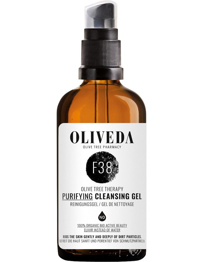 Oliveda F38 Purifying Cleansing Gel is een licht schuimende gezichtsreiniger die diep in je poriën reinigt met milde kruiden en suikers, waardoor make-up, talg en onzuiverheden worden verwijderd.