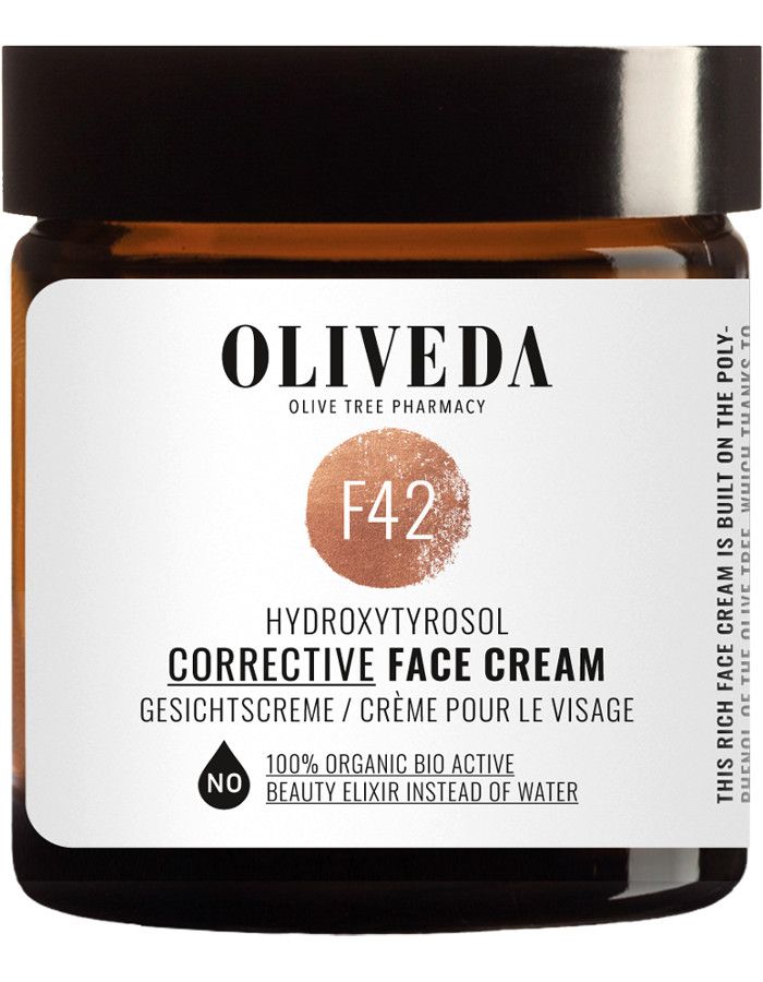 Oliveda F42 Hydroxytyrosol Corrective Face Cream is een luxe vegan dag- en nachtcrème, speciaal ontworpen voor rijpere huidtypes die intensieve verzorging nodig hebben.