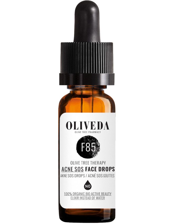 Oliveda F85 Acne SOS Face Drops zijn speciaal geformuleerd om acne en puistjes in evenwicht te brengen.