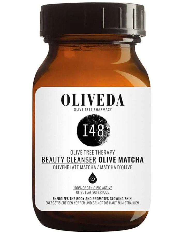 Oliveda I48 beauty Cleanser Olive Matcha is een 100% biologische thee, samengesteld uit fijn gemalen olijfbladen die rijk zijn aan vitaminen en antioxidanten.