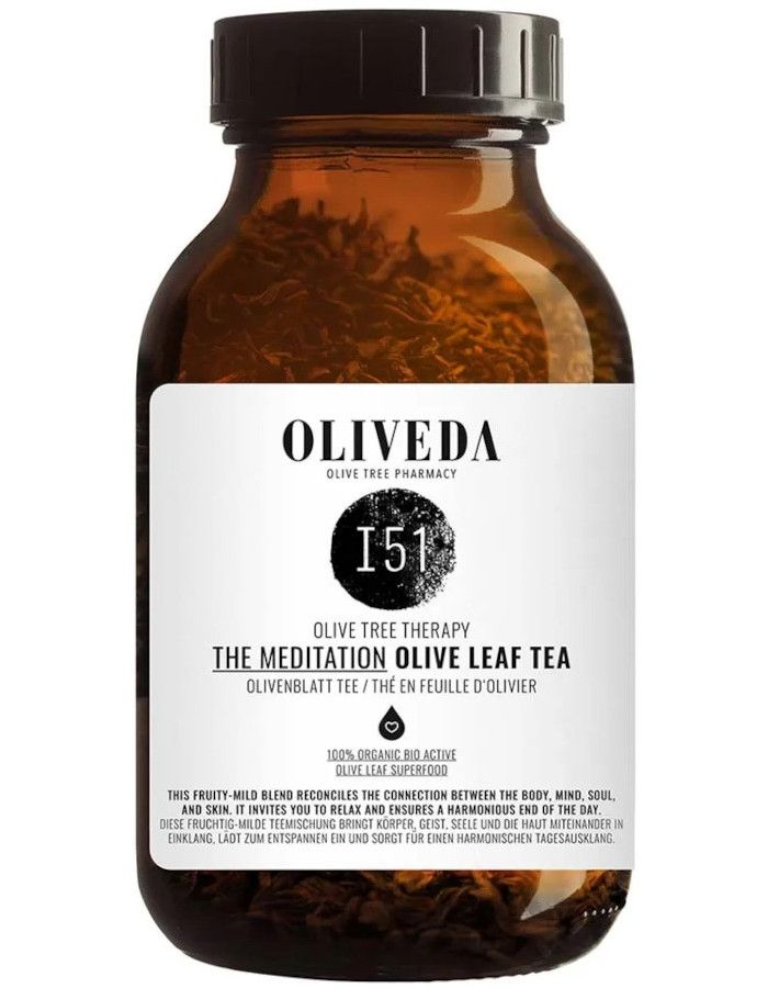 Oliveda I51 The Meditation Olive Leaf Tea is een fruitig-milde blend die harmonie brengt tussen lichaam, geest, ziel en huid.