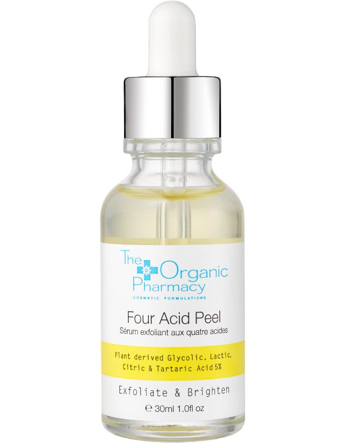 The Organic Pharmacy Four Acid Peel Serum is een hoogwaardige fusie van vier exfoliërende zuren, ontworpen om de huid zachtjes te exfoliëren, op te helderen en te verbeteren.