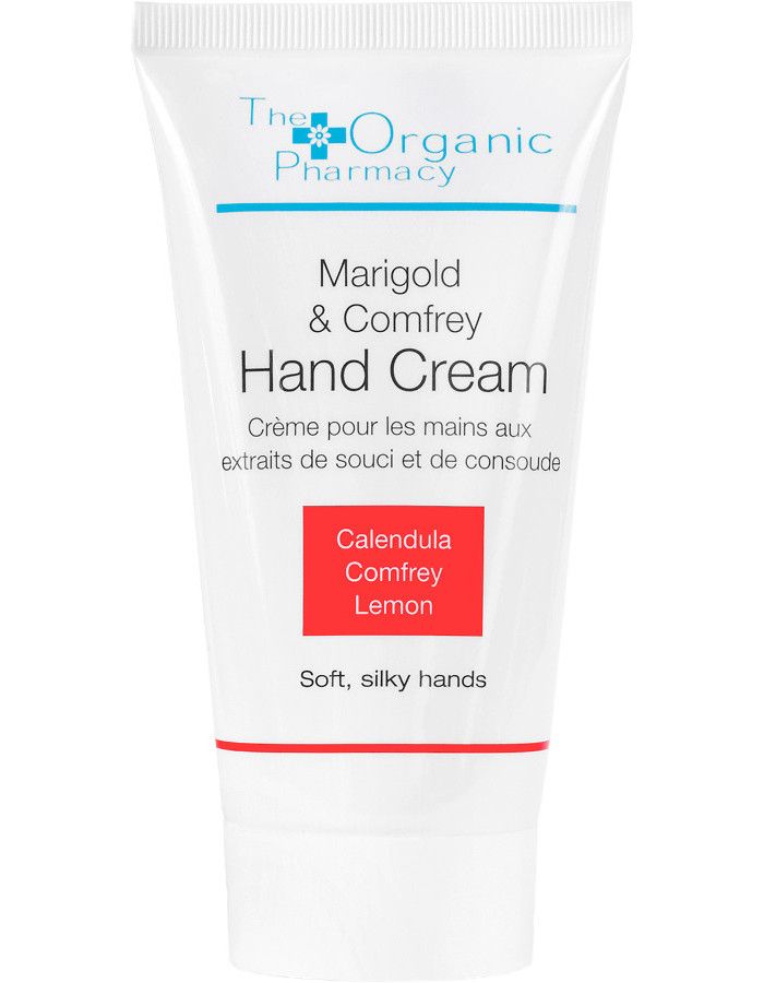 The Organic Pharmacy Marigold & Comfrey Hand Cream om droge, schrale handen te hydrateren en voeden en de nagelriemen te verzachten.
