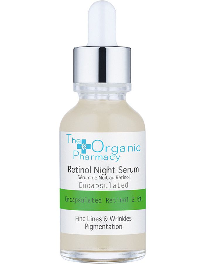The Organic Pharmacy Retinol Night Serum is een intensief, gladmakend serum die de aanmaak van collageen stimuleert, pigmentvlekken vermindert en fijne lijntjes en rimpels vermindert.