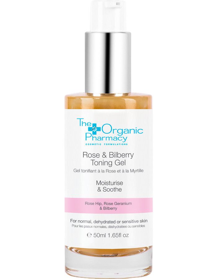 The Organic Pharmacy Rose & Bilberry Toning Gel is ontworpen om de huid te behandelen en te primen voordat serums en crèmes worden aangebracht.