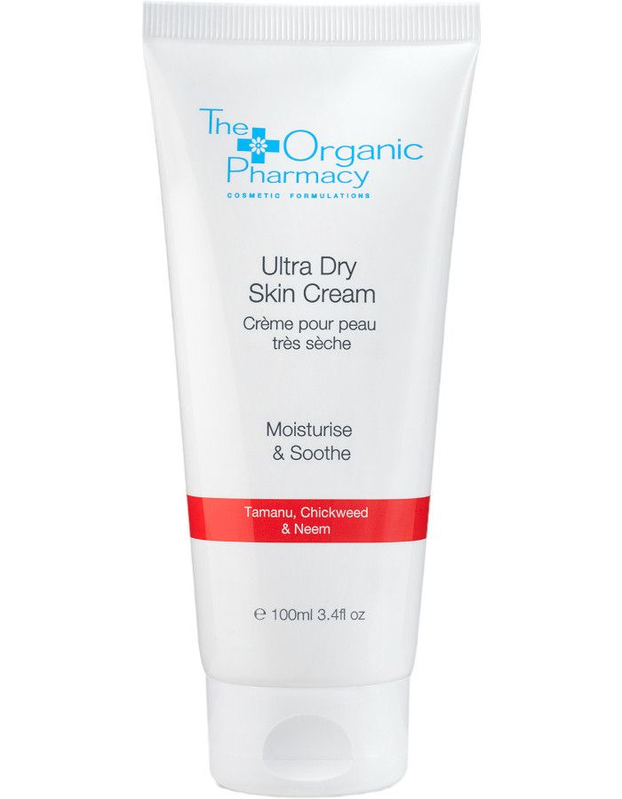 The Organic Pharmacy Ultra Dry Skin Cream is een ultrarijke vochtinbrengende crème die de droge, schilferende of gesprongen huid herstelt en kalmeert.