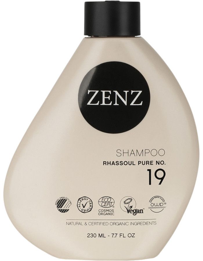 Zenz Organic Shampoo Rhassoul Pure No 19 zonder parfum biedt vocht, kracht en vitaliteit aan alle haartypes, met speciale aandacht voor droog, krullend, gekleurd haar en een droge hoofdhuid.