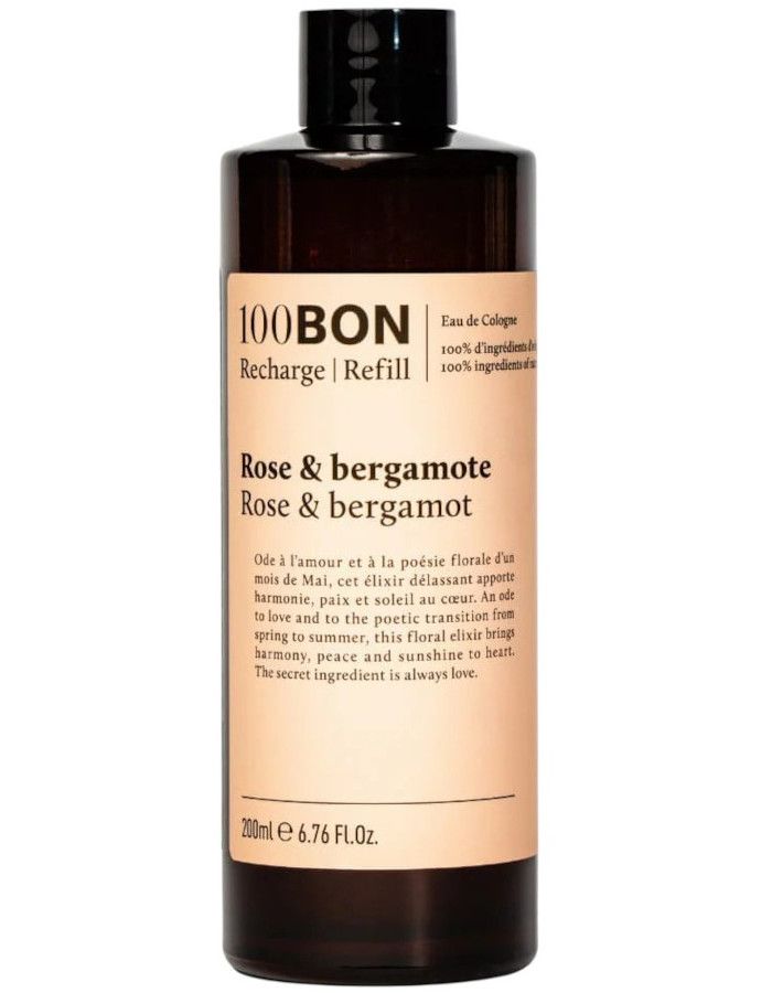 100Bon Bergamote & Rose Sauvage Eau de Cologne Refill combineert citrus, rozenbloemen en vanille in een plantaardig parfum dat frisheid en romantiek geeft.