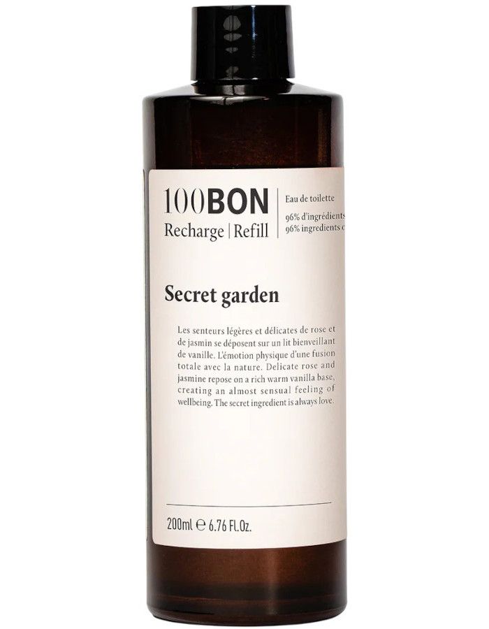 100Bon Secret Garden Eau De Toilette Refill – Bloemig parfum met roos en jasmijn op een warme vanillebasis. Creëert een sensueel en rustgevend gevoel van welzijn.