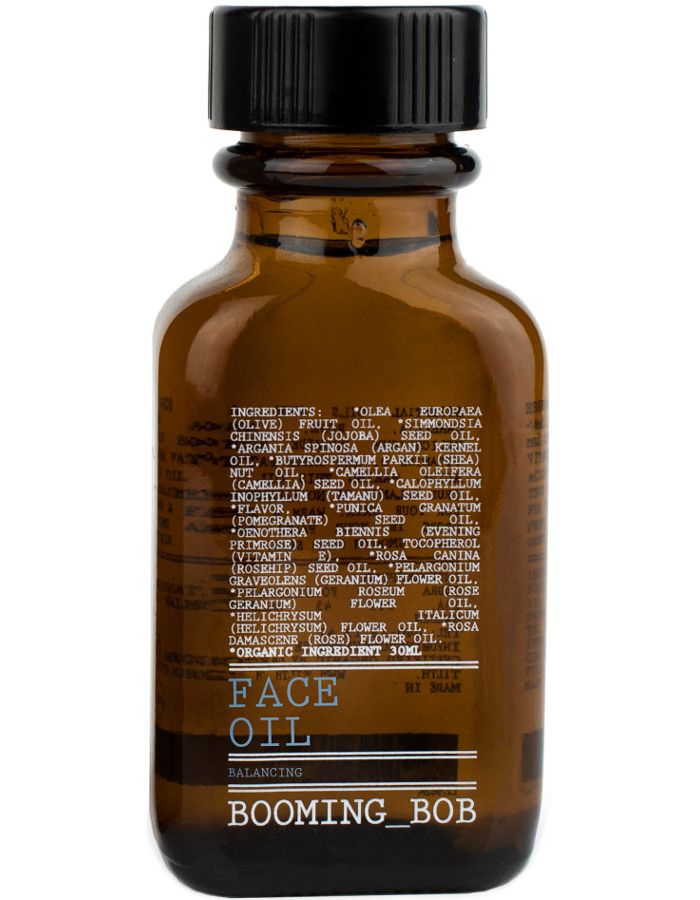Booming Bob Face Oil Balancing is een watervrije, biologische en vegan gezichtsolie die dankzij het brede spectrum aan omega-vetzuren (3, 6 en 9) en vitamines (A, B, D en E), perfect geschikt is voor de normale en/of gecombineerde huid.
