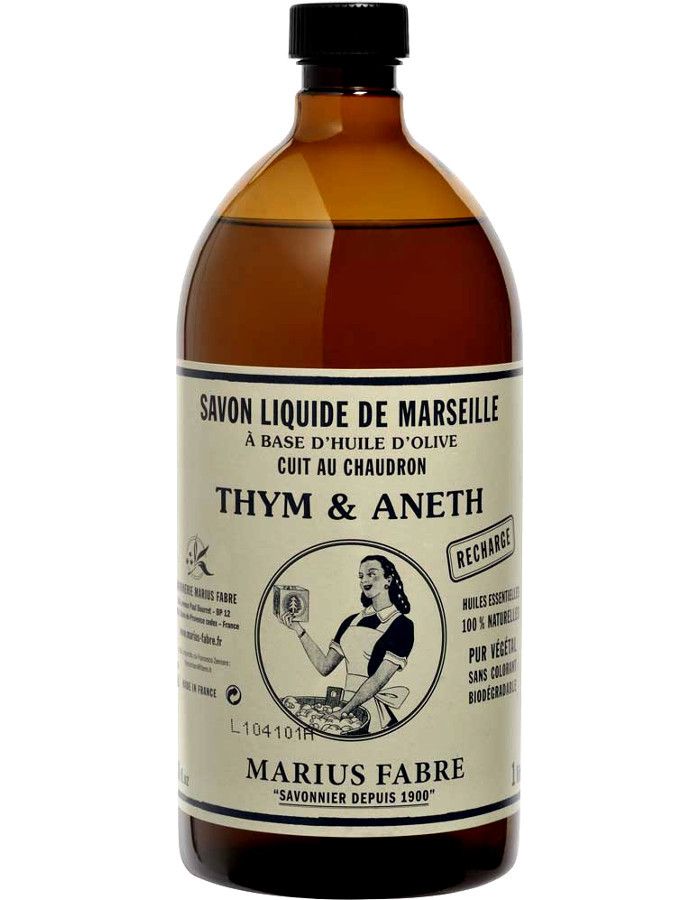 Marius Fabre Nature Vloeibare Zeep Thijm & Dille Navulling is een 100% natuurlijke, antibacteriële vloeibare handzeep, gemaakt op basis van olijfolie.