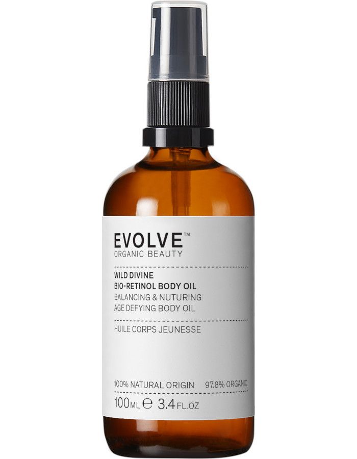 Ontdek Evolve Wild Divine Body Oil: natuurlijke huidolie met Bio-Retinol & arganolie. Versterkt de huidbarrière en geeft een zachte glans.