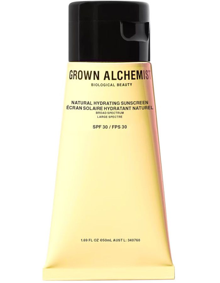 Ontdek Grown Alchemist Sunscreen SPF30: natuurlijke, vegan zonnecrème met zinkoxide en hyaluronzuur.