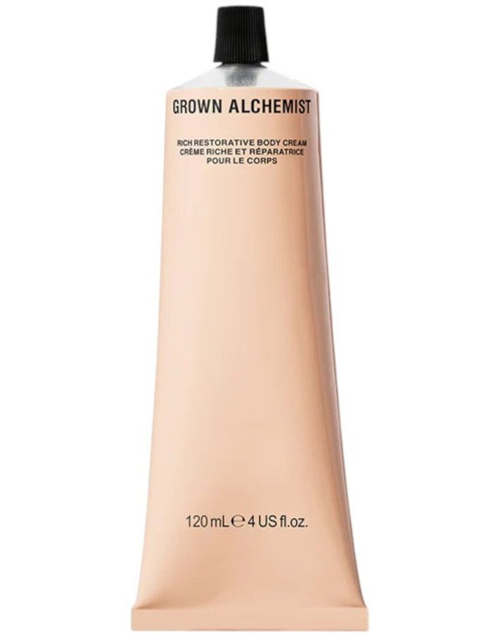 Verzorg en hydrateer de droge huid met Grown Alchemist Rich Restorative Body Cream. Rijke formule met cupuacuboter, açaiolie en granaatappel.
