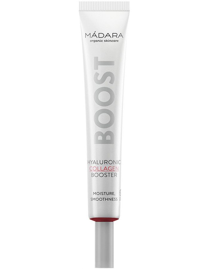 Mádara Boost Hyaluronic Collagen Booster is zeer krachtig hydraterend en collageenverhogend serum speciaal voor het verbeteren van een droge, gespannen, geïrriteerde en dunner wordende huid.